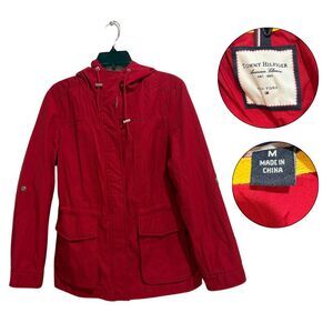 Tommy Hilfiger Women's Red Hooded Utility Jacket Size M